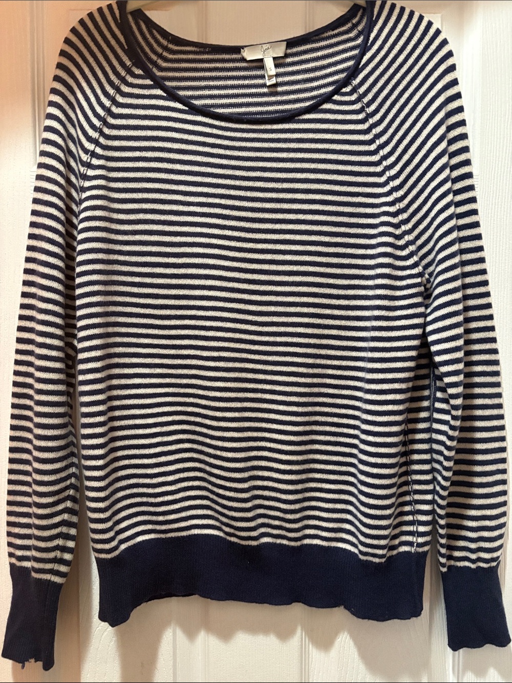 Joie Navy and White Striped cashmere Crewneck Sweater